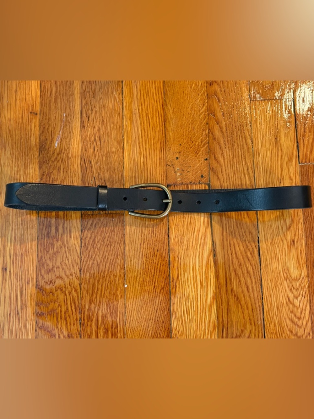 Treasure & Bond Black Leather Belt with Gold Buckle
